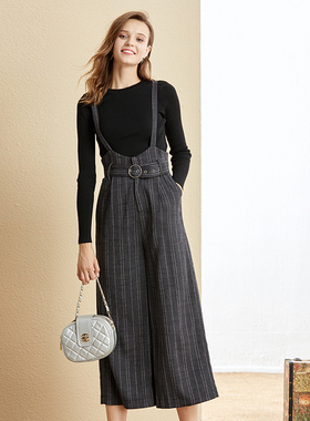 高腰背带裤子两件套女2018冬季新款韩范直筒显瘦套装潮A3D375725