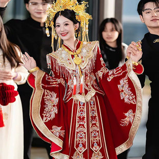 高端出阁秀禾服大码胖MM显瘦凤冠霞帔嫁衣改良汉服结婚中式婚服女