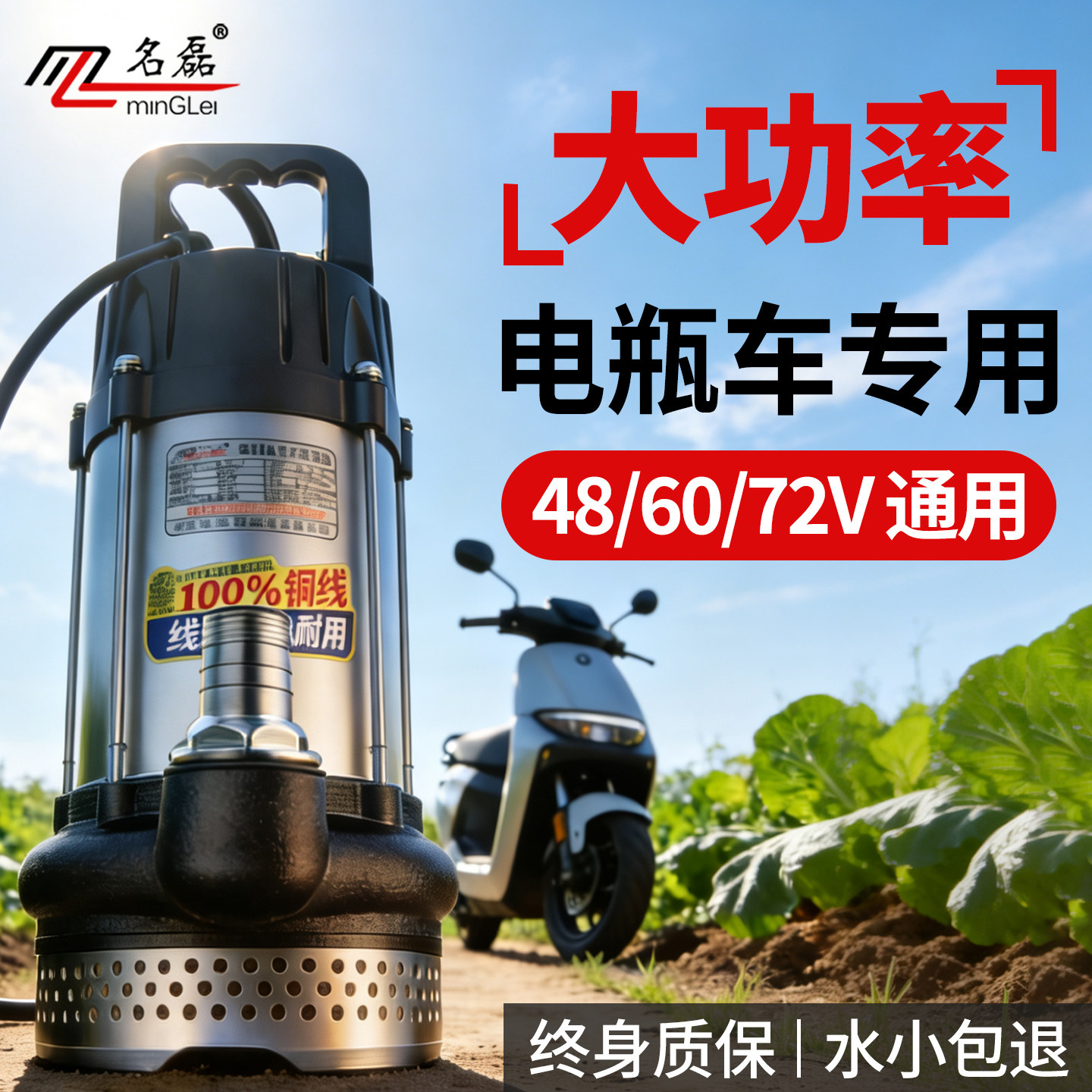48v60v72v电瓶车电动车专用抽水泵无刷直流潜水泵浇菜农用灌溉机