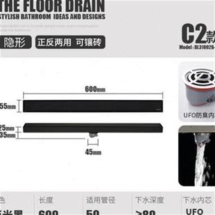 鼎菲枪灰色隐形地漏镶嵌瓷砖卫生间不锈钢防臭浴室淋浴长条隐藏z.