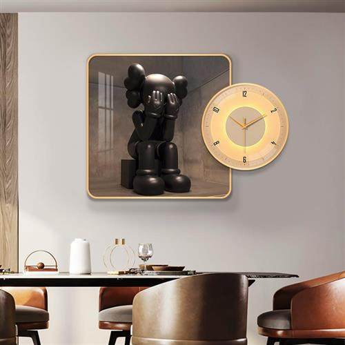 潮牌kaws餐厅装饰画加钟轻奢高档钟表现代简约客厅创意组合挂钟