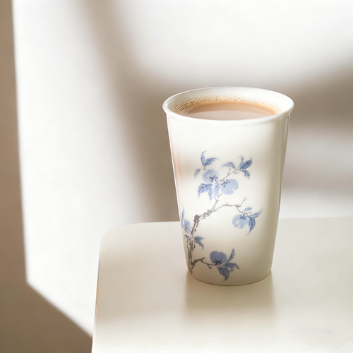 泥可尔陶瓷青花大容量陶瓷杯子