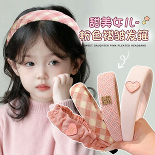 儿童粉色甜美高颅顶宽边发箍女童简约高级感外戴发卡宝宝百搭头箍