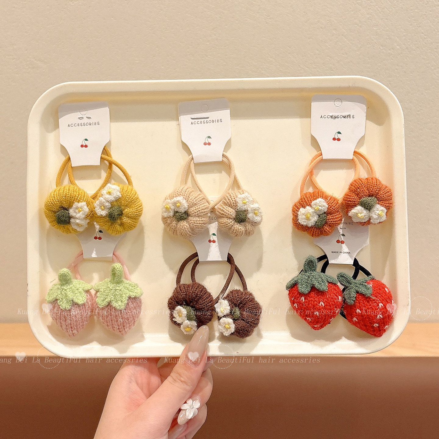 儿童可爱草莓南瓜毛线不伤发头绳