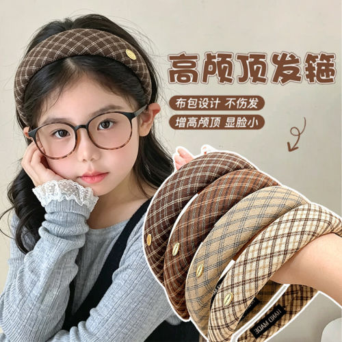 秋冬女童格纹布艺发箍高颅顶