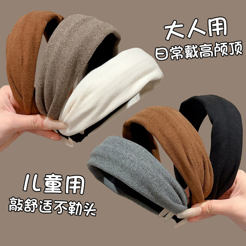 秋冬复古纯色宽边布艺发箍百搭