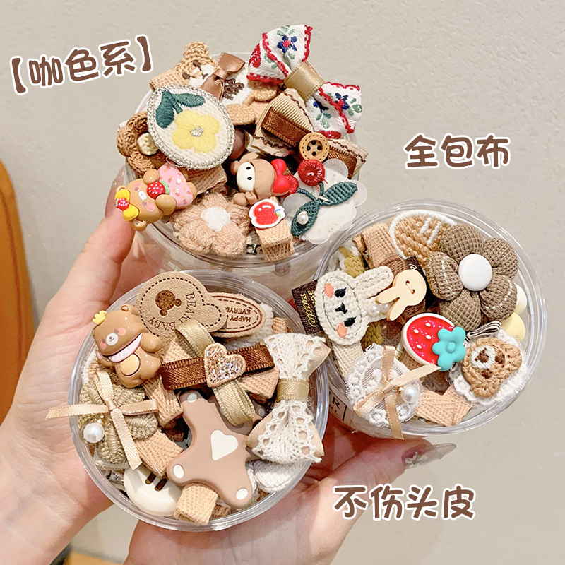 奶咖色婴幼儿全包布发夹儿童不伤发碎发夹子女童宝宝汗毛夹鸭嘴夹