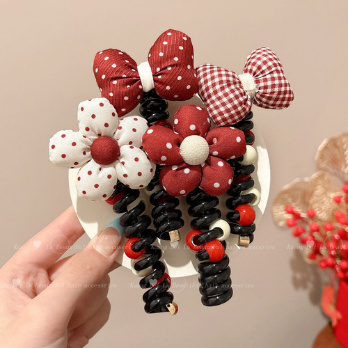 儿童波点爱心电话线发绳百搭头绳