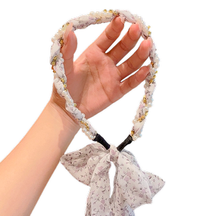 儿童超仙珍珠编发发箍一体式绑发飘带女童编辫子发带头箍女孩发捆