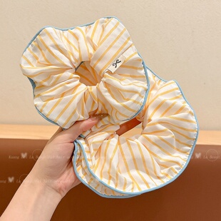 儿童黄色条纹双层大肠发圈女童2025新款韩系头绳低马尾丸子头发绳