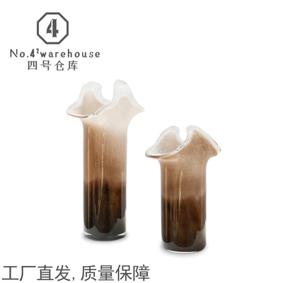简约棕色渐变高级异形手工琉璃花瓶样板间售楼处玄关书房插花摆件