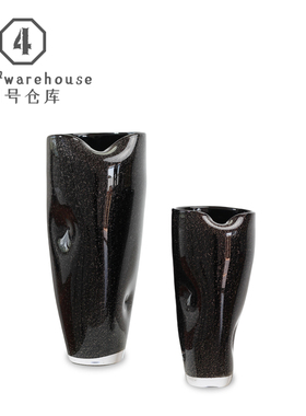 黑色轻奢洒金创意琉璃花瓶酒店样板间客餐厅玄关茶几插花软装饰品