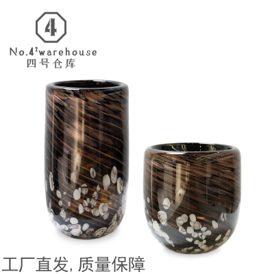 新中式洒金转纹直筒厚重手工琉璃花瓶样板间餐桌酒店软装插花摆件