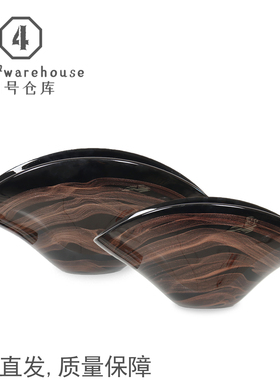 中式黑色洒金条带大口手工琉璃花器样板间客餐厅书房玄关软装摆件