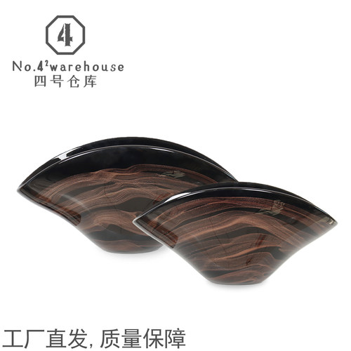 中式黑色洒金条带大口手工琉璃花器样板间客餐厅书房玄关软装摆件