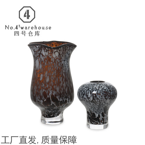 新中式白点花瓣水晶底高脚琉璃花瓶样板间客餐厅插花软装饰品摆件