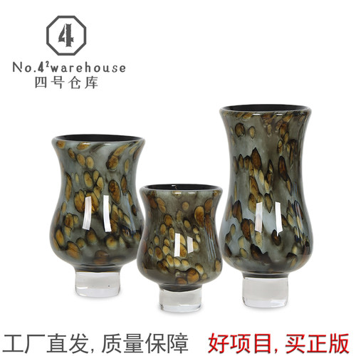 新中式孔雀绿羽毛水晶底收腰琉璃花瓶客餐厅样板间插花软装饰摆件