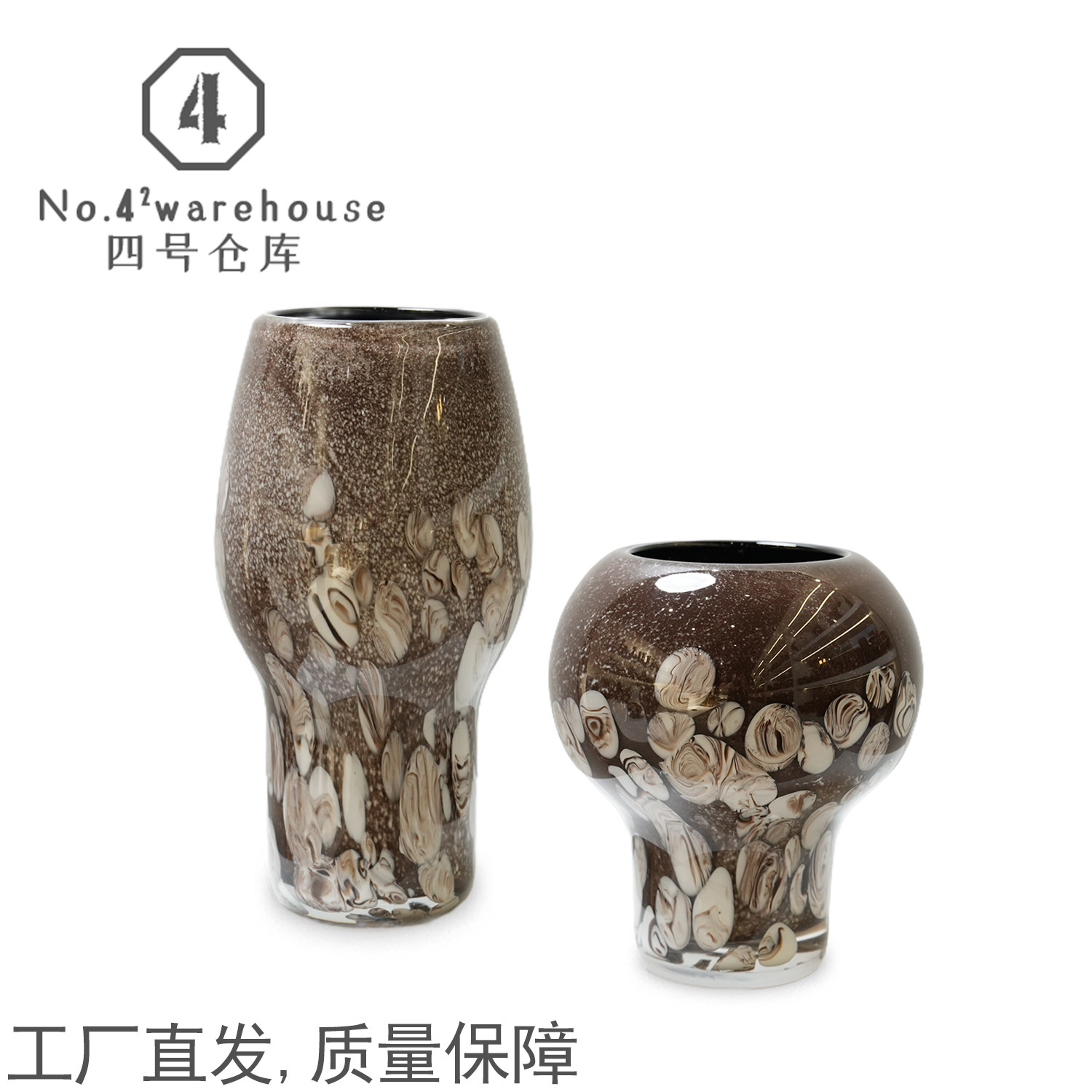 中式高级深色圆点蘑菇手工琉璃花瓶样板间客餐桌酒店软装插花摆件