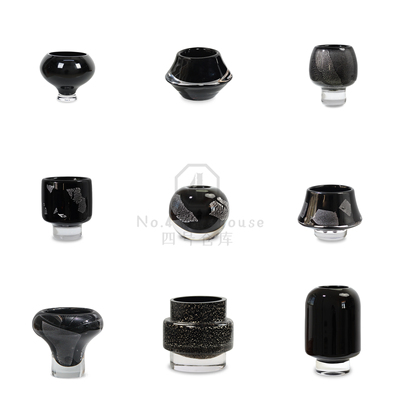 现代简约黑色高级感银箔琉璃花器客餐厅售楼处洽谈桌插花软装饰品