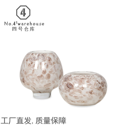 简约现代白色羽毛碎花手工琉璃花瓶客餐厅样板间插花软装桌面摆件