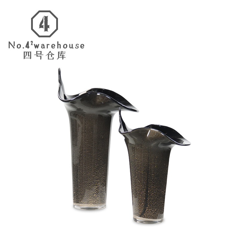 黑色轻奢洒金创意琉璃花器酒店样板间客餐厅玄关茶几果盘软装饰品