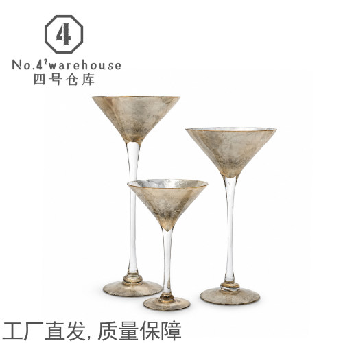 轻奢高级老钱风香槟色金箔高脚花器宴会大堂桌面软装插花饰品摆件
