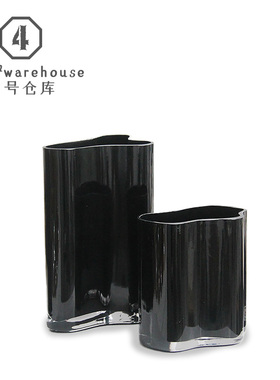 简约现代轻奢黑色创意几何琉璃花瓶器样板间酒店台面花器摆件装饰