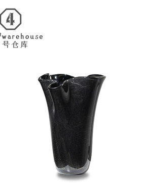 中古风轻奢黑色银箔捏口琉璃花瓶样板间酒店玄关展架书房软装摆件