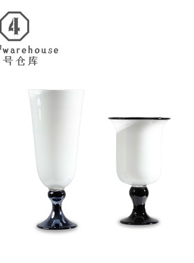 中古风高脚敞口白色琉璃花瓶样板间居家展架玄关茶室插花软装摆件