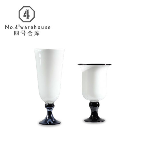 中古风高脚敞口白色琉璃花瓶样板间居家展架玄关茶室插花软装摆件
