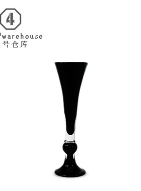 中古风黑色高脚喇叭口琉璃花瓶书房玄关民宿家居客厅软装饰品摆件