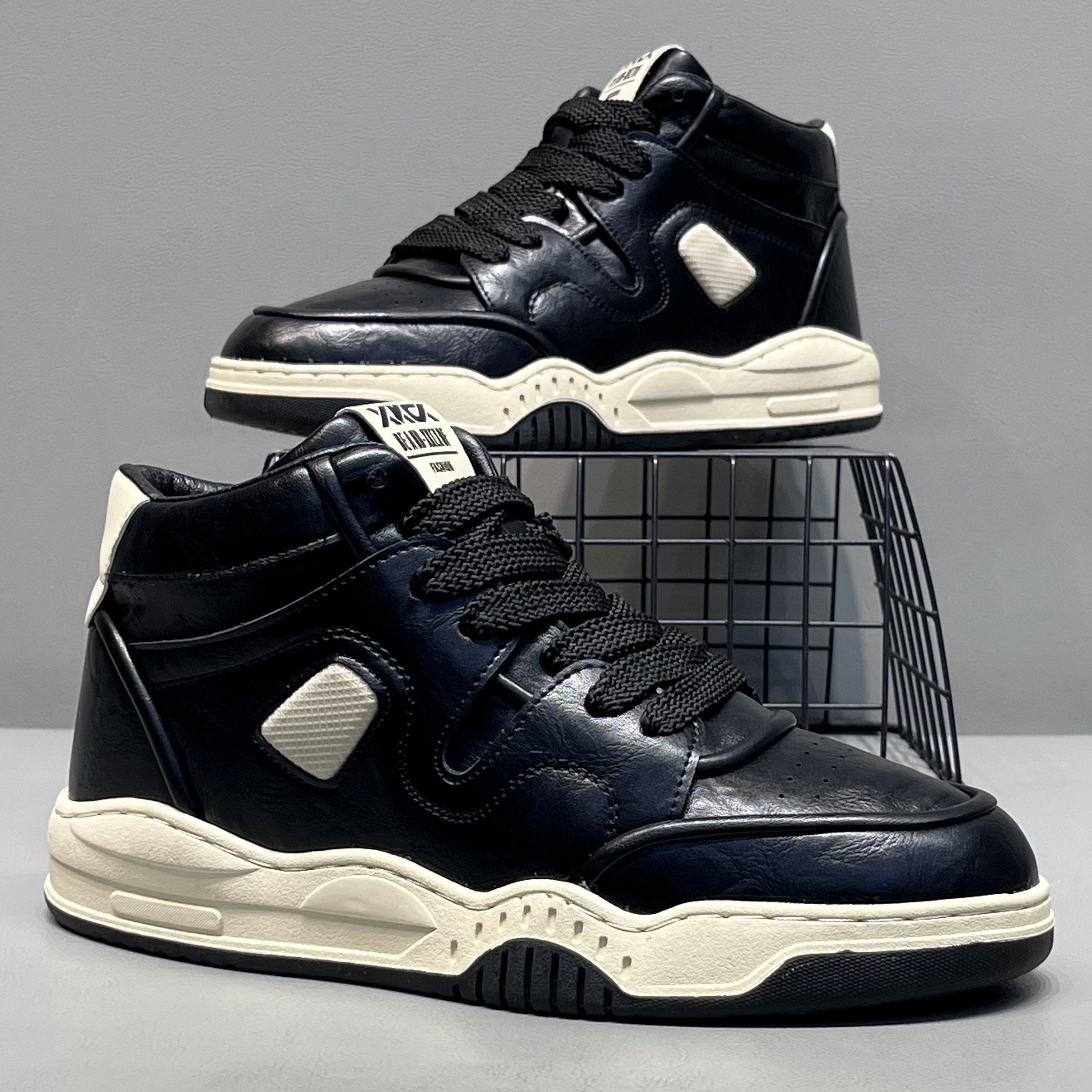 男鞋2025秋冬新款潮牌高帮板鞋真皮时尚百搭运动休闲鞋耐磨鞋子男,流行男鞋,高帮鞋,淘宝优惠券,粉丝福利购,淘宝优惠卷