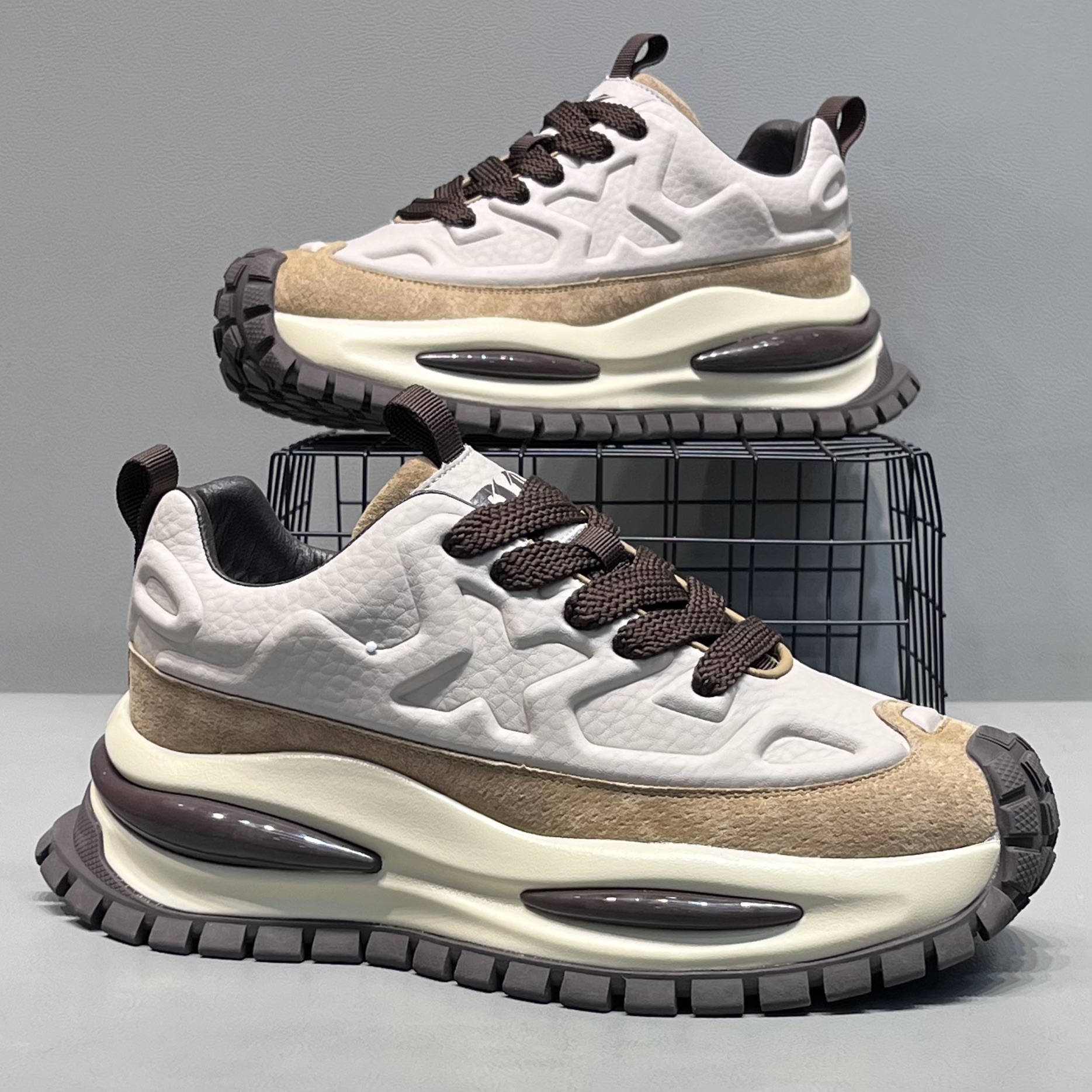 男款时尚潮流厚底增高真皮舒适