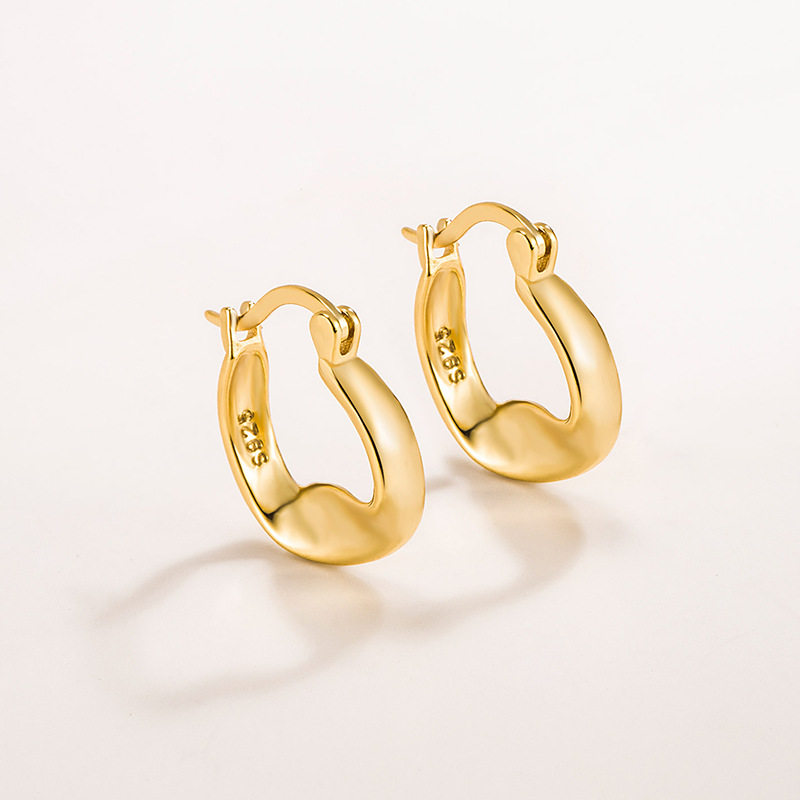 韩版s925纯银重工ins冷淡风光面曲面耳环女个性气质扭纹耳钉耳扣