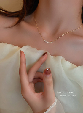 几何珍珠项链 韩国时尚简约百搭小众设计感颈链 2024新款首饰