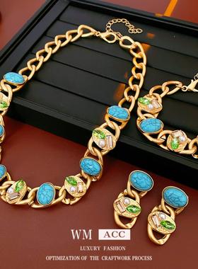 vintage镶钻珍珠链条手环套装