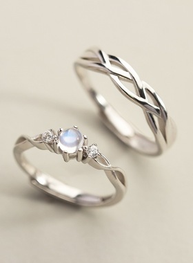 月光石情侣戒指男女一对小众设计感简约气质冷淡风开口指环手饰品