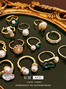 真金电镀锆石蝴蝶开口戒指小众复古宫廷风食指戒轻奢高级感手饰女