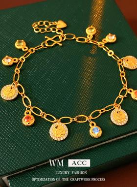 新中式锆石圆形平安喜乐手链轻奢高级感精致手环时尚气质百搭手饰