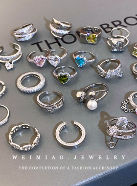 锆石爱心双层开口戒指 时尚轻奢小众设计感食指戒 高级感手饰