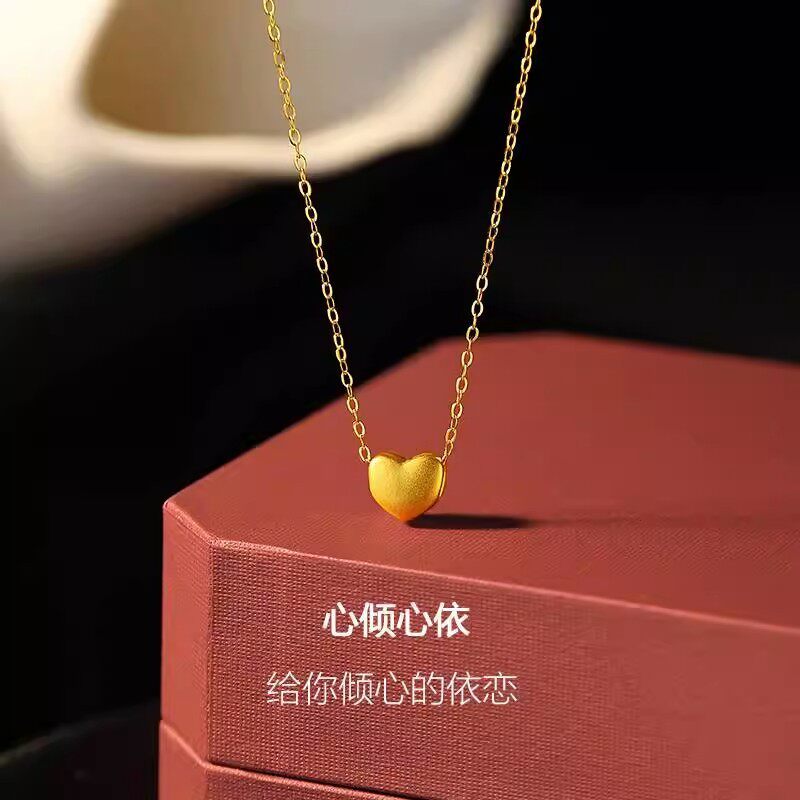 网红款黄金爱心吊坠项链18K镀金颈链2026新款七夕情人节送女友