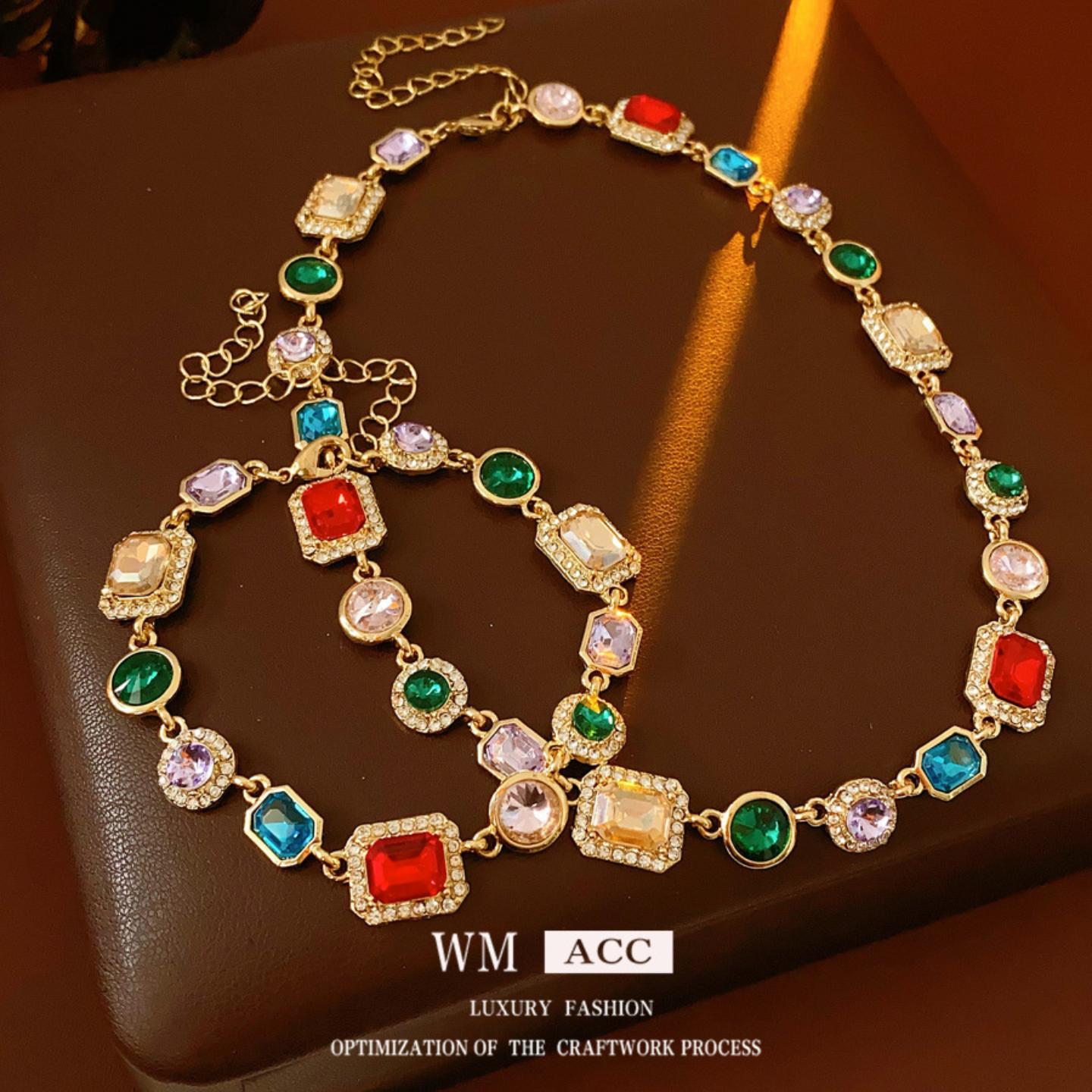 vintage镶钻几何饰品女套