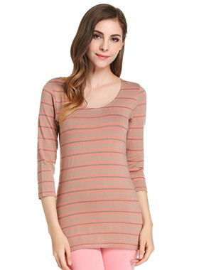 Sloggi专柜正品棉质条纹圆领舒适保暖打底居家上衣SJ1207T