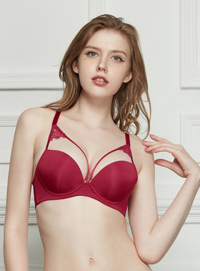 心爱女士内衣文胸红色美艳诱惑3/4厚模杯内衣SL11E71