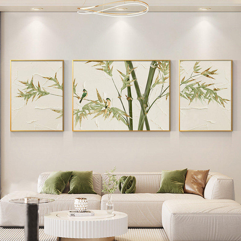 新中式竹子寓意好侘寂风客厅装饰画沙发背景墙挂画原木风三联壁画,家居饰品,现代装饰画,淘宝优惠券,粉丝福利购,淘宝优惠卷