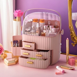 网红化妆品收纳盒梳妆台大容量防尘置物架宿舍桌面护肤品整理箱子