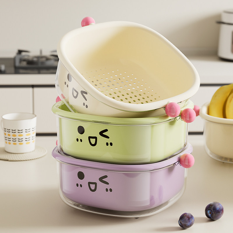 双层洗菜盆沥水篮两件套厨房客厅家用洗水果盘简约塑料淘米菜篮子,餐饮具,果盆/果盘/果篮,淘宝优惠券,粉丝福利购,淘宝优惠卷