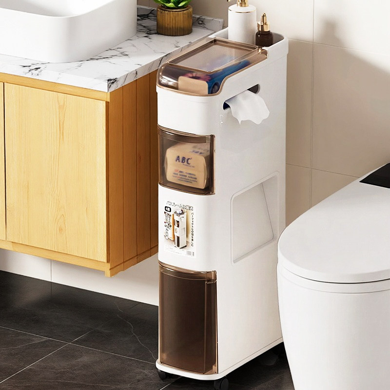 卫生间置物架多功能垃圾桶一体储物厕所马桶侧边浴室窄缝隙收纳柜