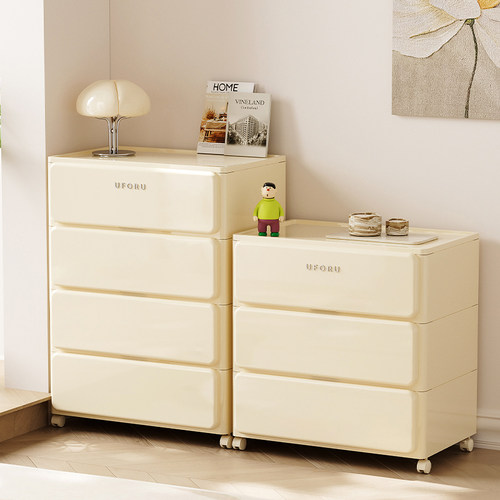 抽屉收纳柜大容量带滑轮奶油风