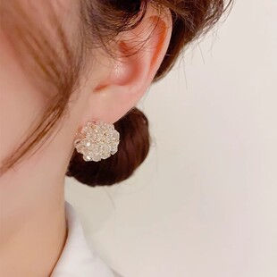 S925銀針超仙水晶花朵耳環網紅氣質高級感耳釘2025新款 潮時尚